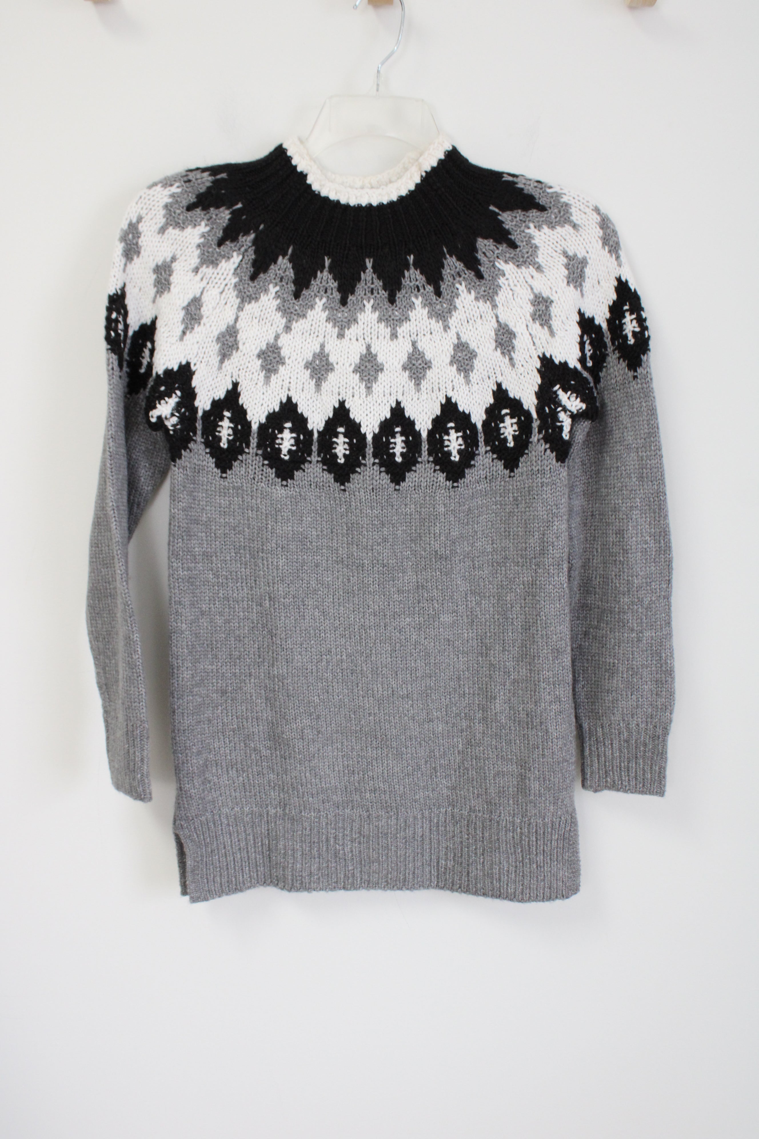 LOFT Fair Isle Gray Black White Sweater | S