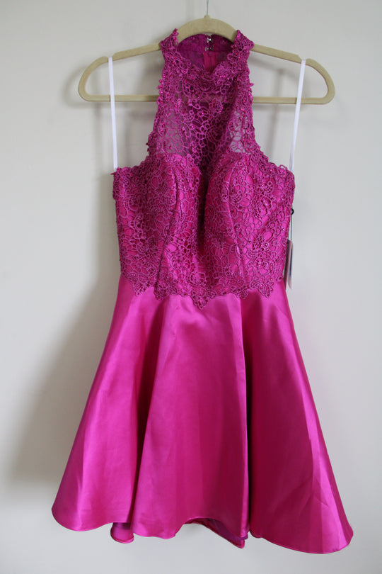 NEW Alyce Paris Raspberry Pink Lace Top Dress | 4