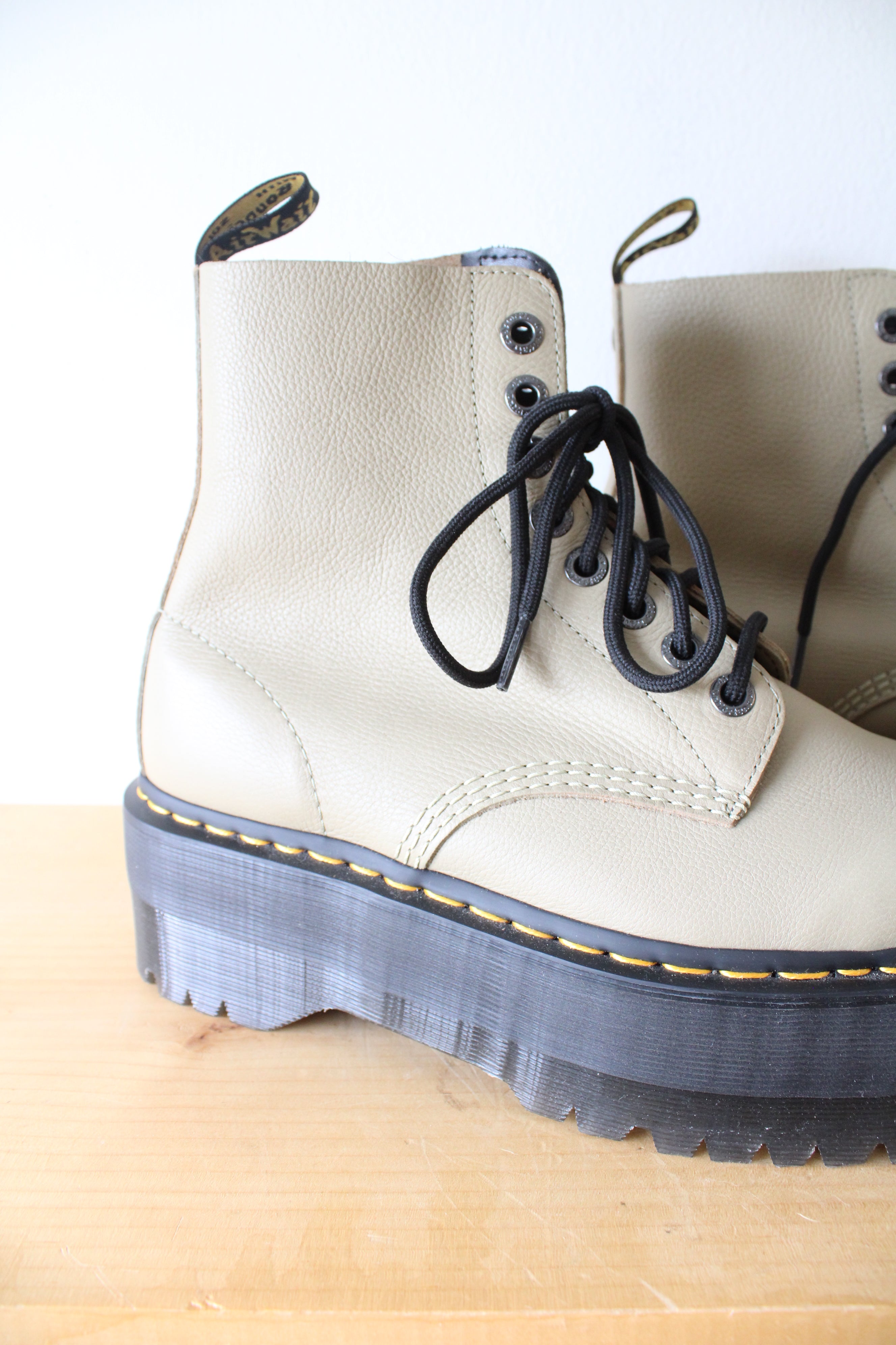Dr. Martens 1460 Max Pale Olive Leather Platform Boots | Size 10