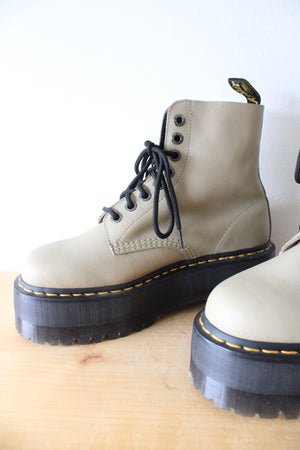 Dr. Martens 1460 Max Pale Olive Leather Platform Boots | Size 10
