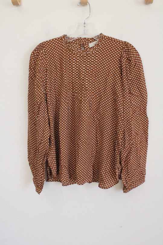NEW LOFT Brown Polka Dotted Blouse | XXS Petite