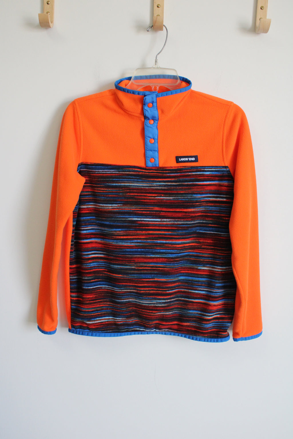 Lands' End Orange Fleece Quarter Button Pullover Sweatshirt | Youth L (14/16)
