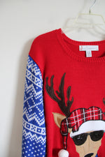 Jolly Sweaters Reindeer With Sunglasses Camo Pocket Christmas Sweater | XL