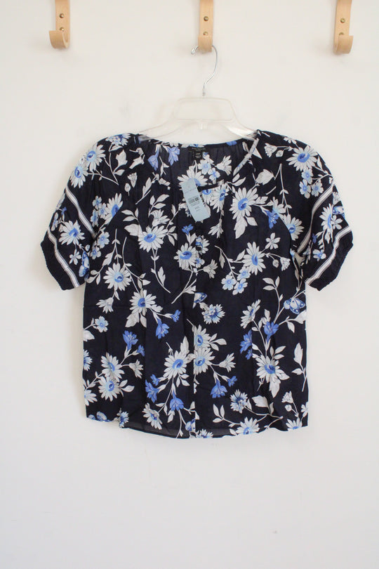 NEW Ann Taylor Navy Blue Floral Top | XXS Petite