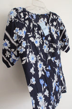 NEW Ann Taylor Navy Blue Floral Top | XXS Petite