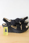 NEW Fly London Wedge Black Sandals | Size 37 (6.5)