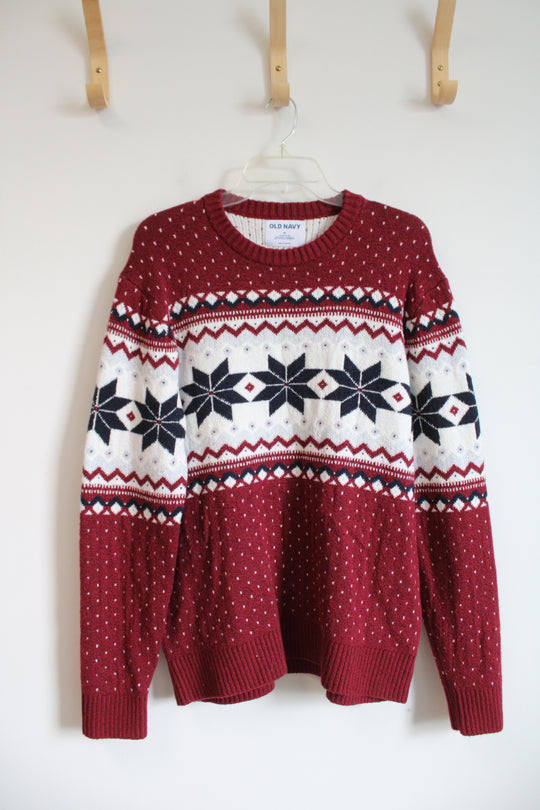 Old Navy Maroon & White Star Soft Sweater | M