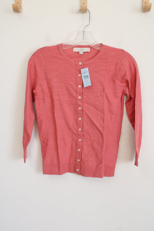 NEW LOFT Pink Button Down Cotton Cardigan | XXS Petite