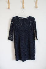 LOFT Navy Lace Long Sleeved Dress | 2