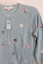 NEW LOFT Blue Embroidered Button Down Cotton Cardigan | XXS Petite