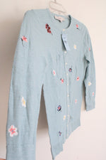 NEW LOFT Blue Embroidered Button Down Cotton Cardigan | XXS Petite