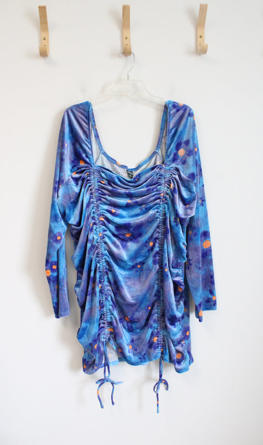 NEW Wild Fable Blue & Purple Ruched Velvet Long Sleeved Dress | 4X