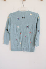 NEW LOFT Blue Embroidered Button Down Cotton Cardigan | XXS Petite