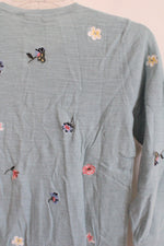NEW LOFT Blue Embroidered Button Down Cotton Cardigan | XXS Petite