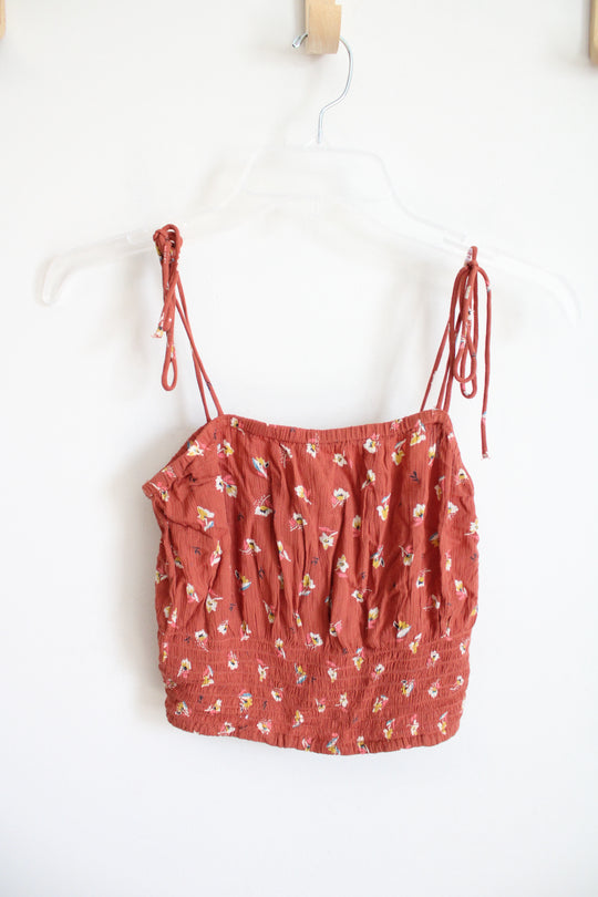 Billabong Rust Floral Ruched Cropped Tank | S