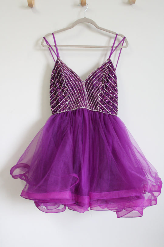 NEW Lucci Lu Purple Tulle Beaded Strappy 4250 Dress | 10