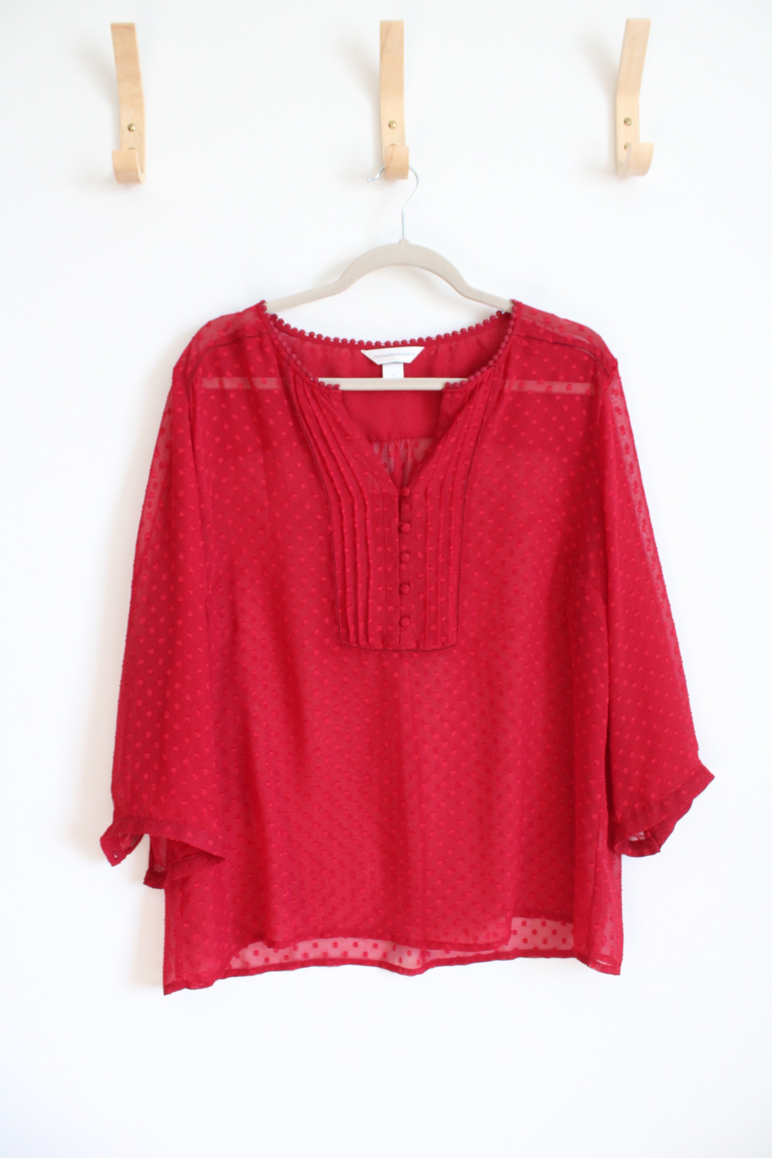 Christopher & Banks Swiss Dot Sheer Red Top | XL