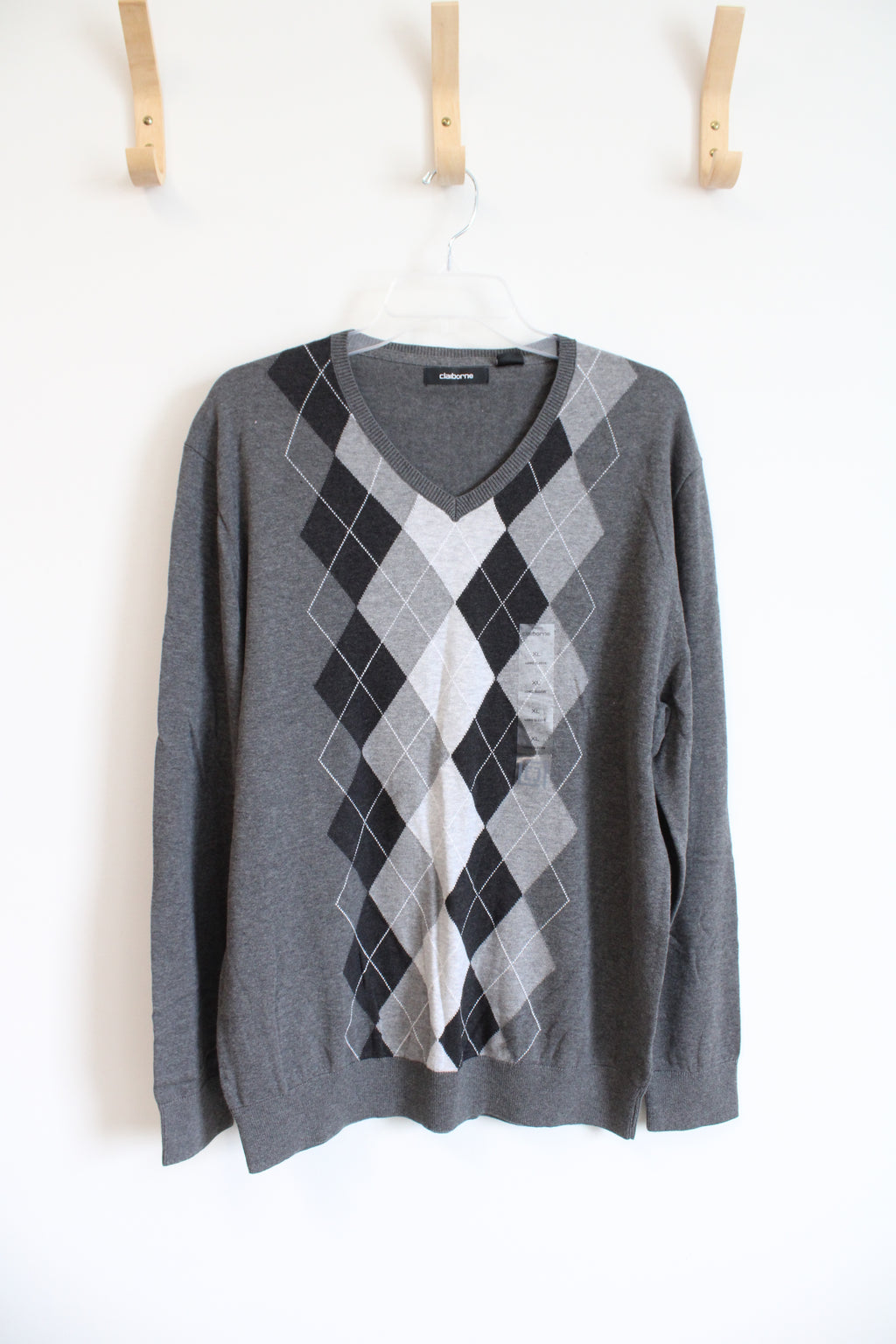 NEW Claiborne Gray & Black Argyle Sweater | XL
