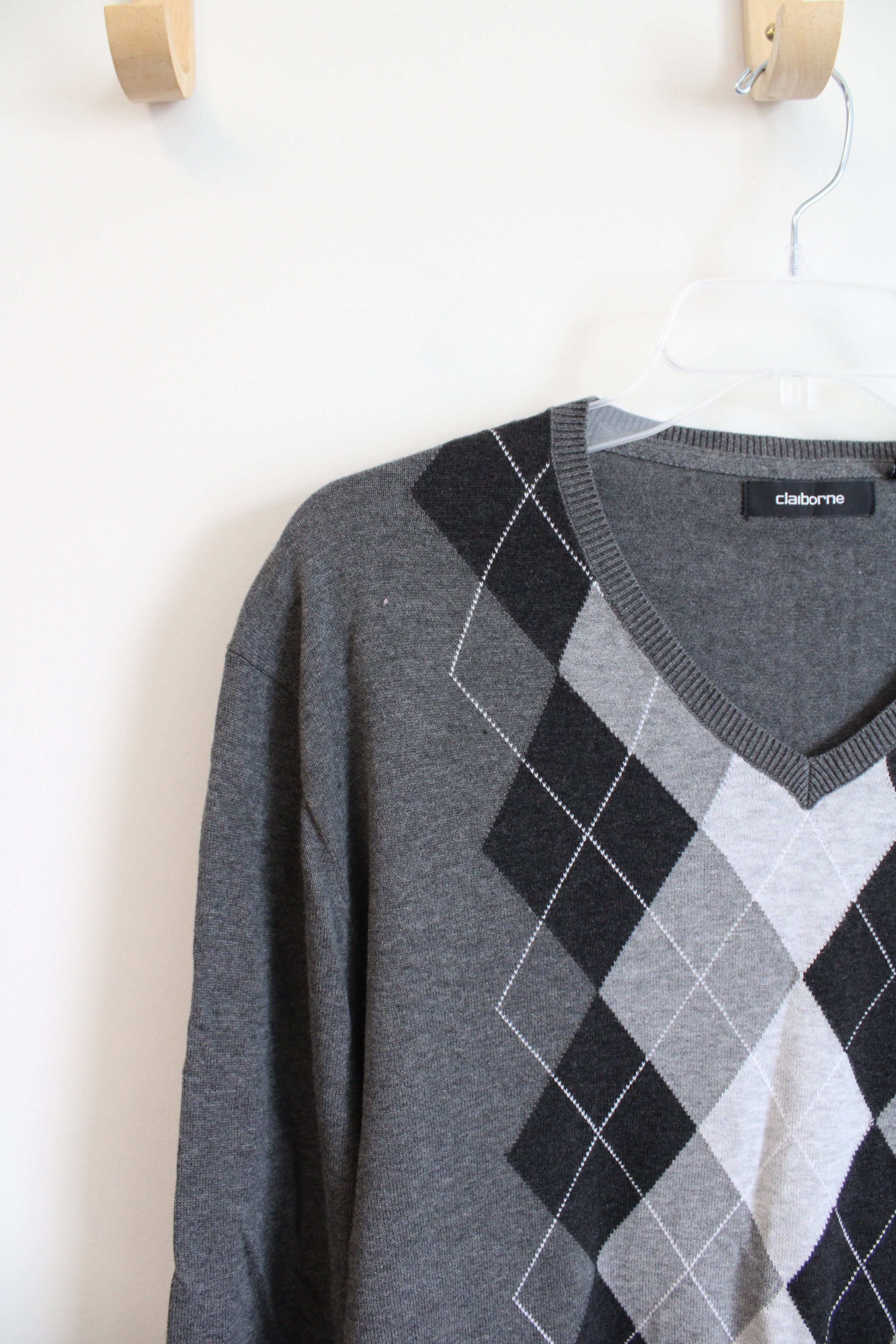 NEW Claiborne Gray & Black Argyle Sweater | XL