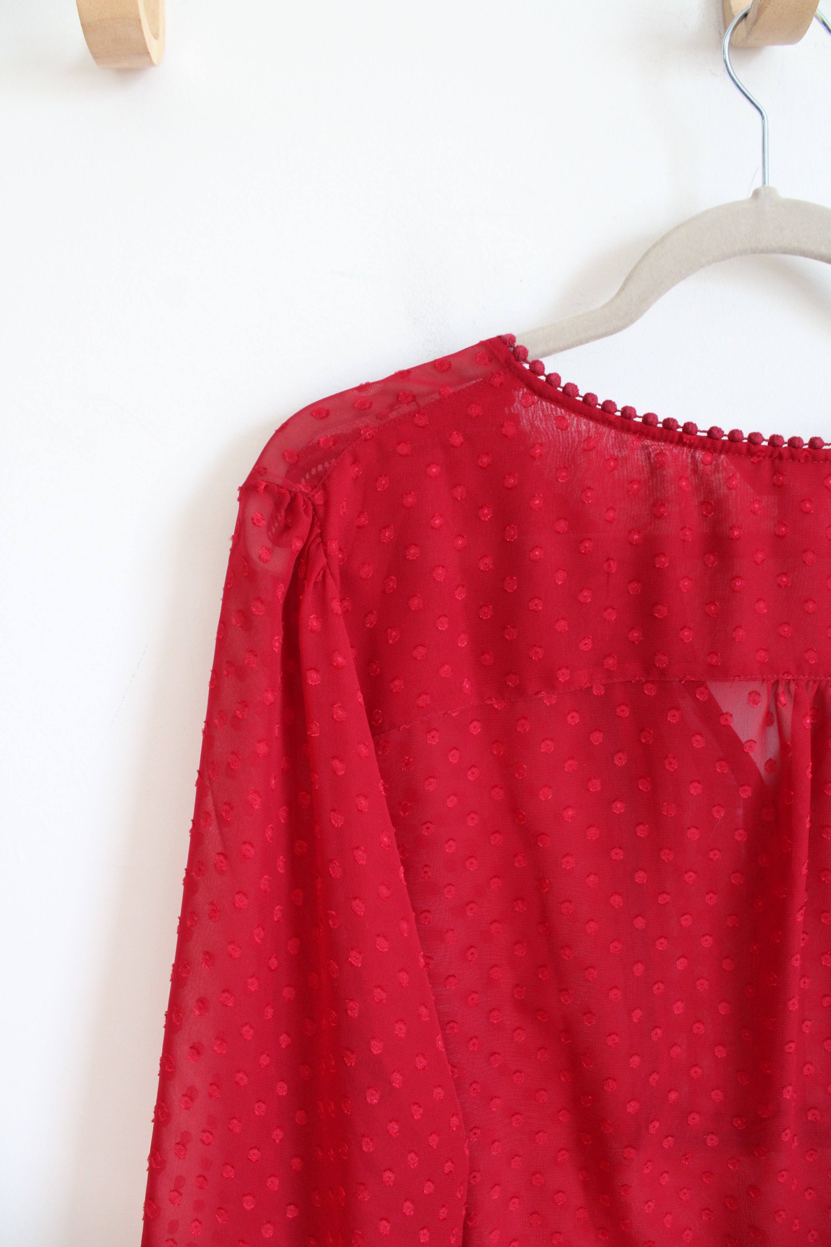 Christopher & Banks Swiss Dot Sheer Red Top | XL