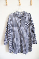 Sonoma Intimates Navy & White Gingham Button Down Top | XXL