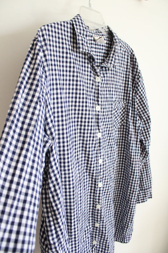 Sonoma Intimates Navy & White Gingham Button Down Top | XXL