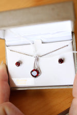 NEW Genuine Garnet in Sterling Silver Necklace and Earring Set