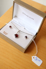 NEW Genuine Garnet in Sterling Silver Necklace and Earring Set