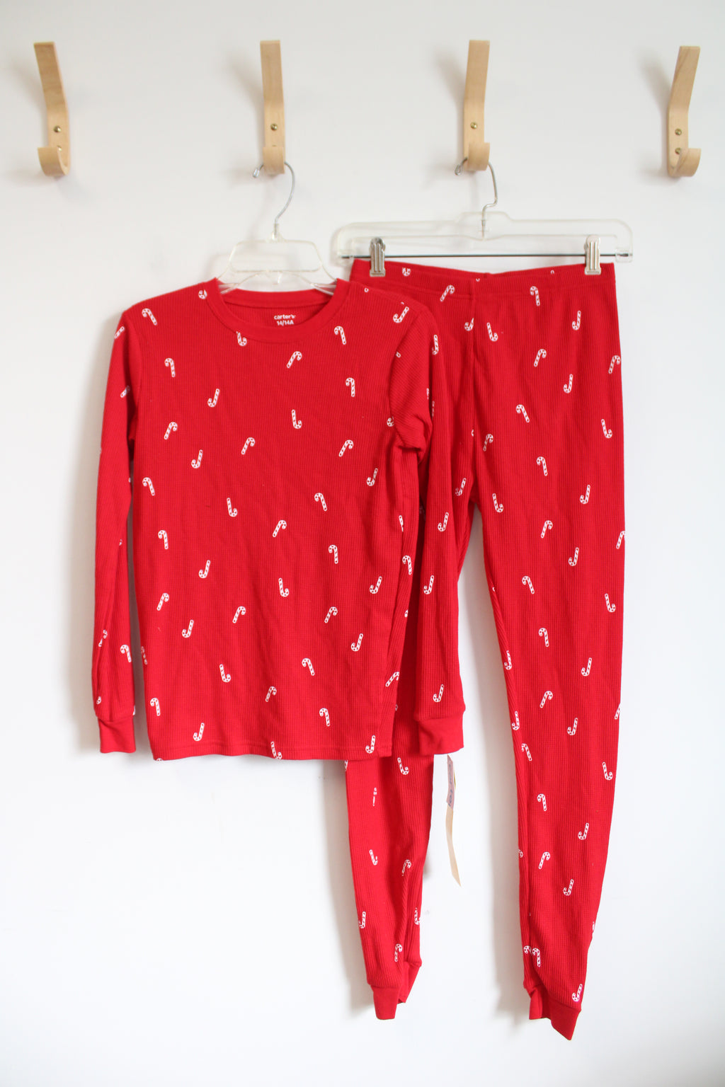 NEW Carter's Red & White Candy Cane Waffle Knit Pajama Set | Youth 14