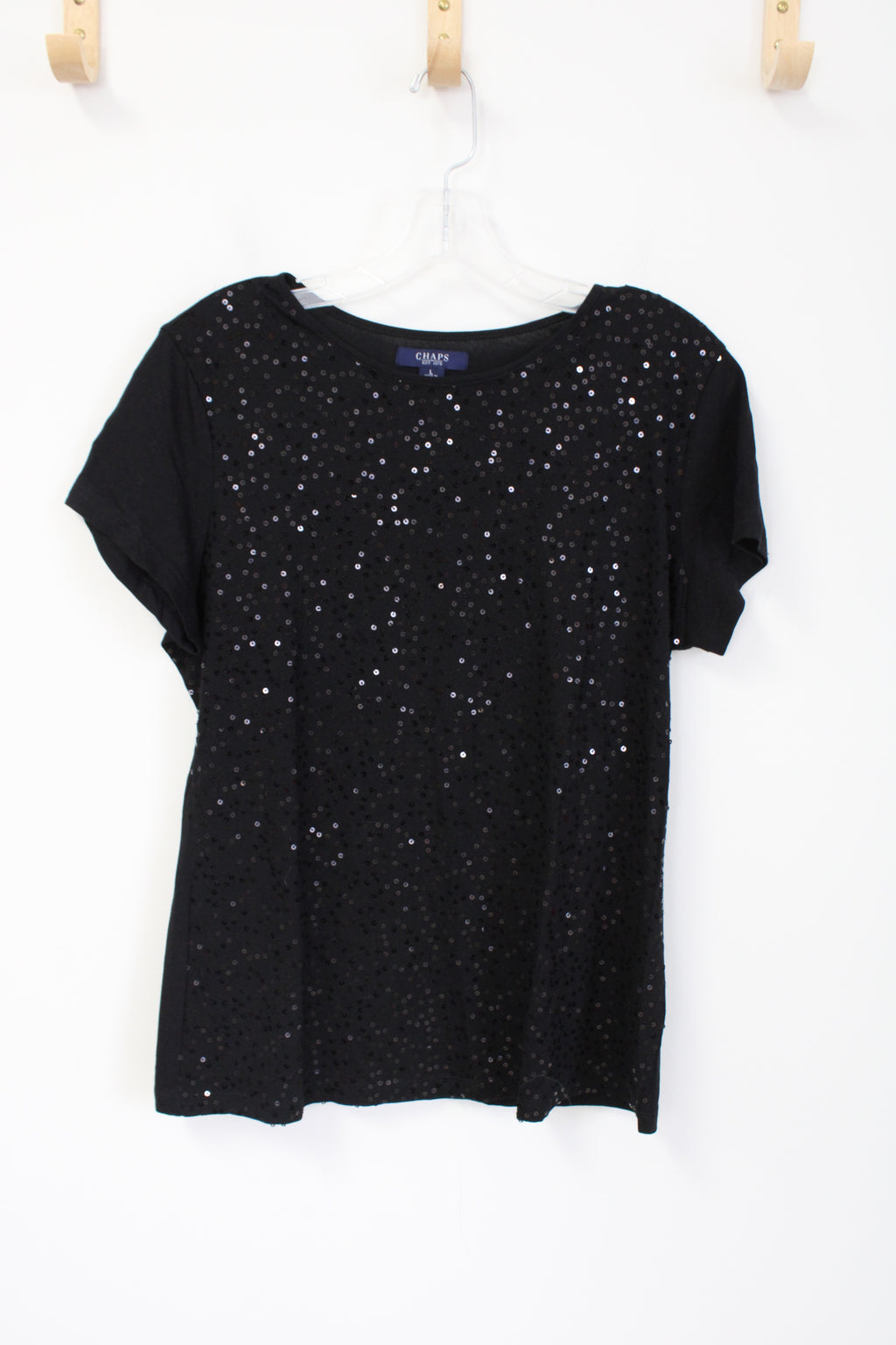 Chaps Black Sequined Tee | L