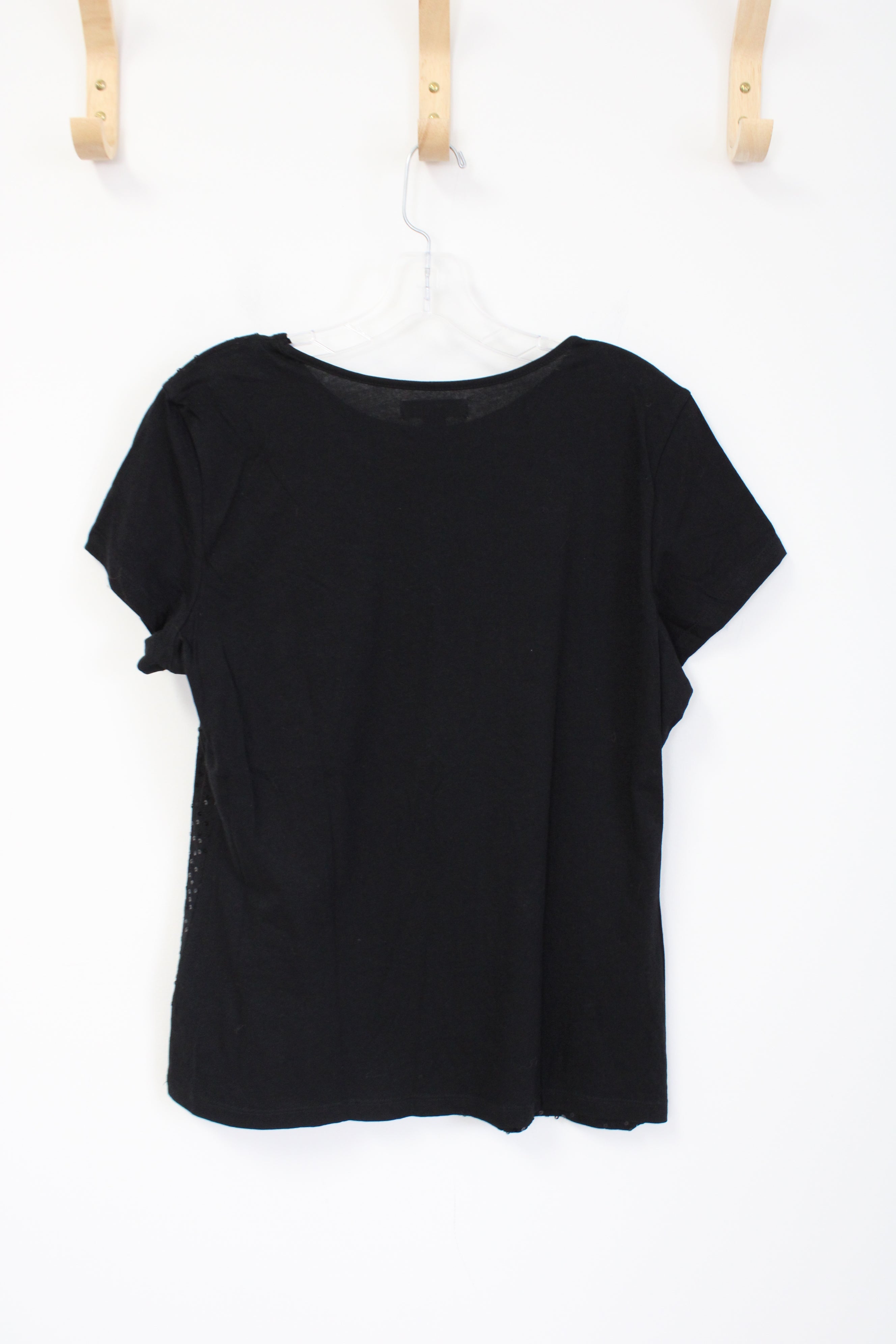 Chaps Black Sequined Tee | L