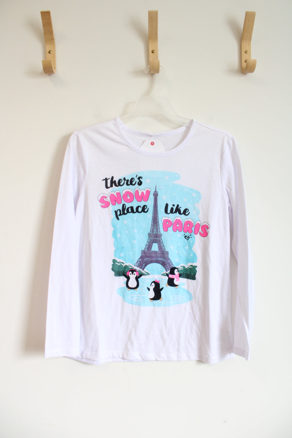 NEW Justice There's Snow Place Like Paris White Long Sleeved Shirt | Youth 14/16