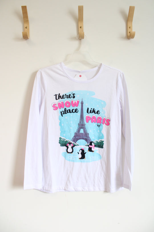 NEW Justice There's Snow Place Like Paris White Long Sleeved Shirt | Youth 14/16