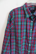 Lands' End Teal Red Blue Plaid Cotton Button Down Shirt | 18