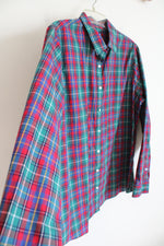 Lands' End Teal Red Blue Plaid Cotton Button Down Shirt | 18
