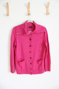 Talbots Pink Collared Button Down Wool Sweater | M Petite