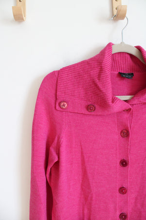 Talbots Pink Collared Button Down Wool Sweater | M Petite