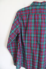 Lands' End Teal Red Blue Plaid Cotton Button Down Shirt | 18