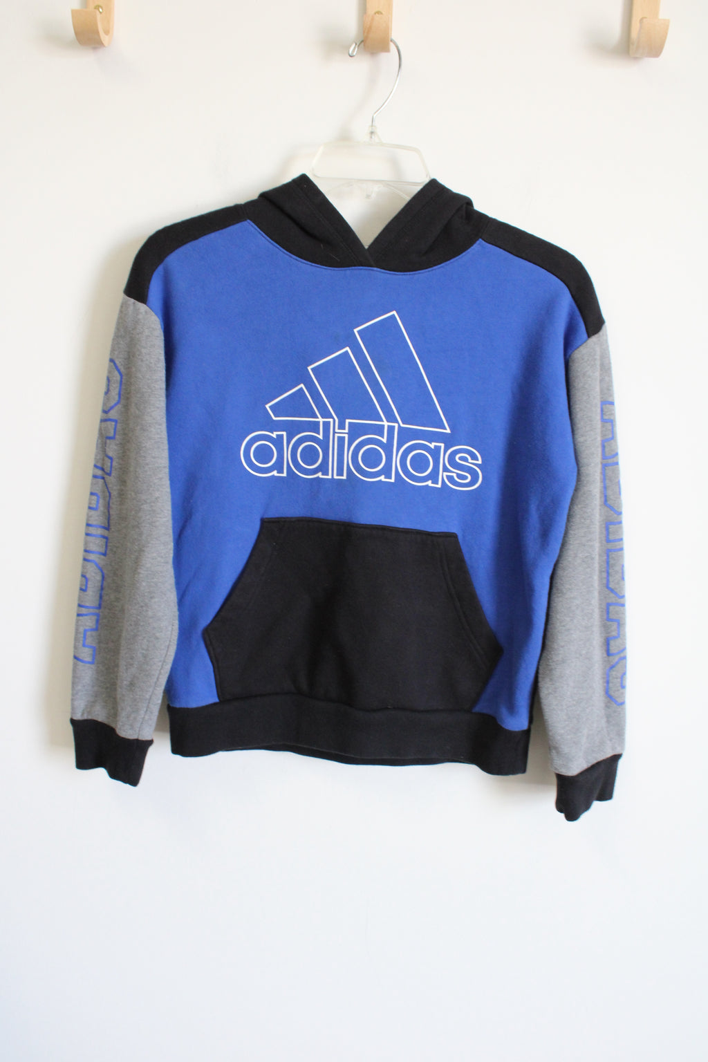 Adidas Blue Black Gray Logo Hoodie | Youth M (10/12)