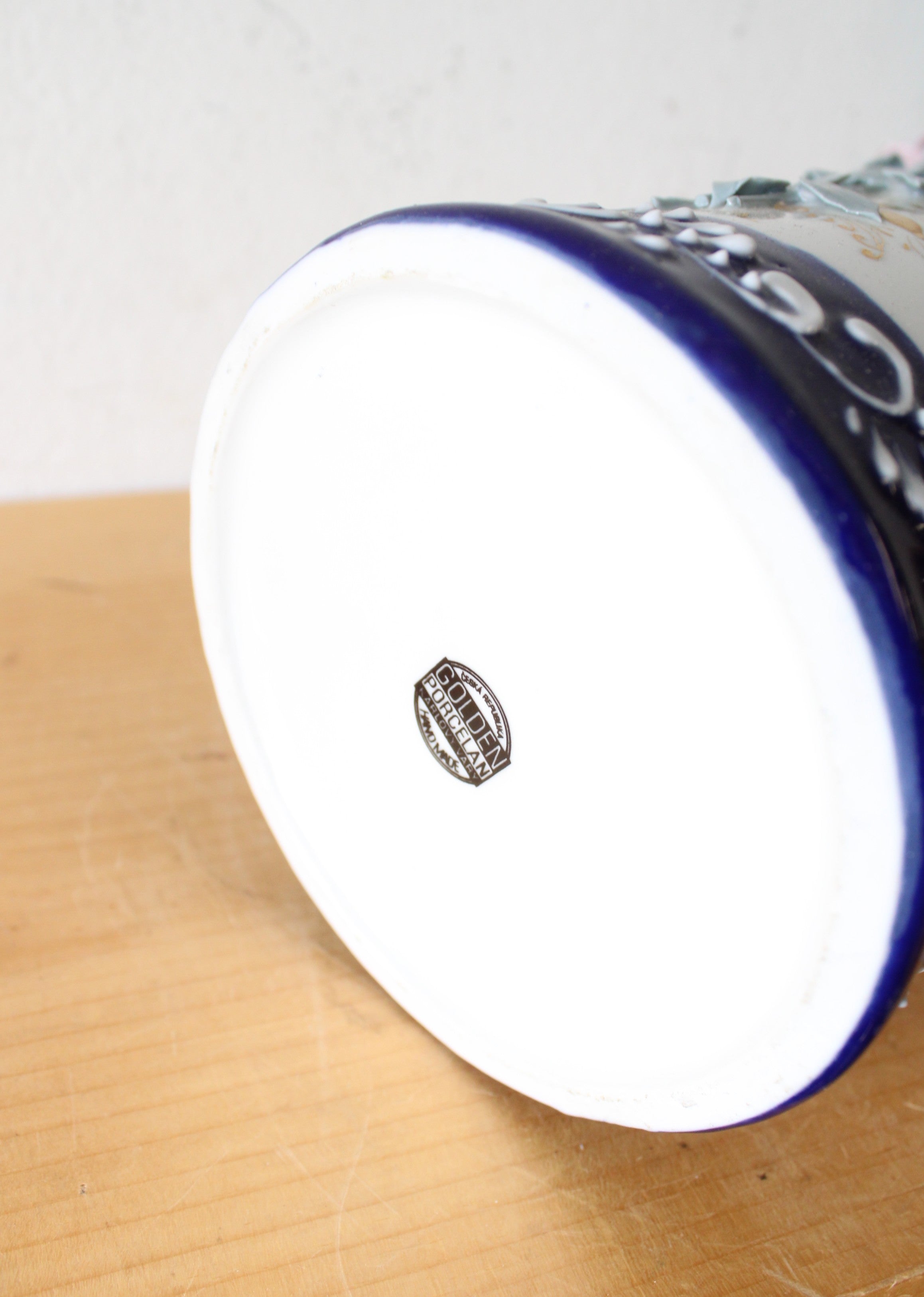 Golden Porcelain 3D Floral Hand Painted Vase | 14.75"