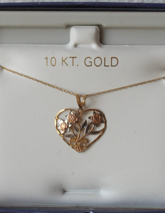 NEW 10KT Rose Gold Floral Heart Necklace