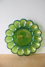 Vintage Green Blue Carnival Glass Deviled Egg Plate