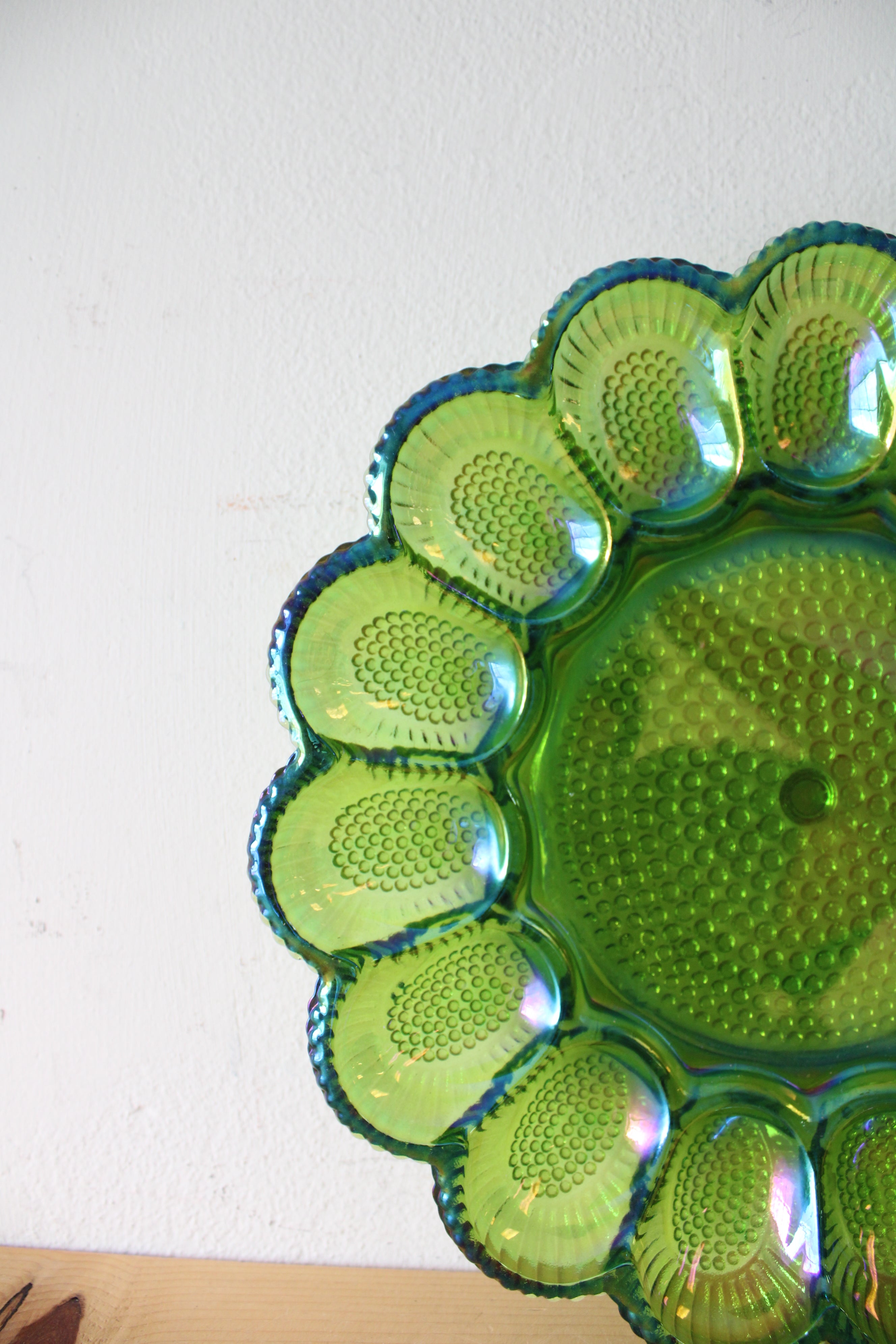 Vintage Green Blue Carnival Glass Deviled Egg Plate
