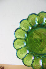 Vintage Green Blue Carnival Glass Deviled Egg Plate