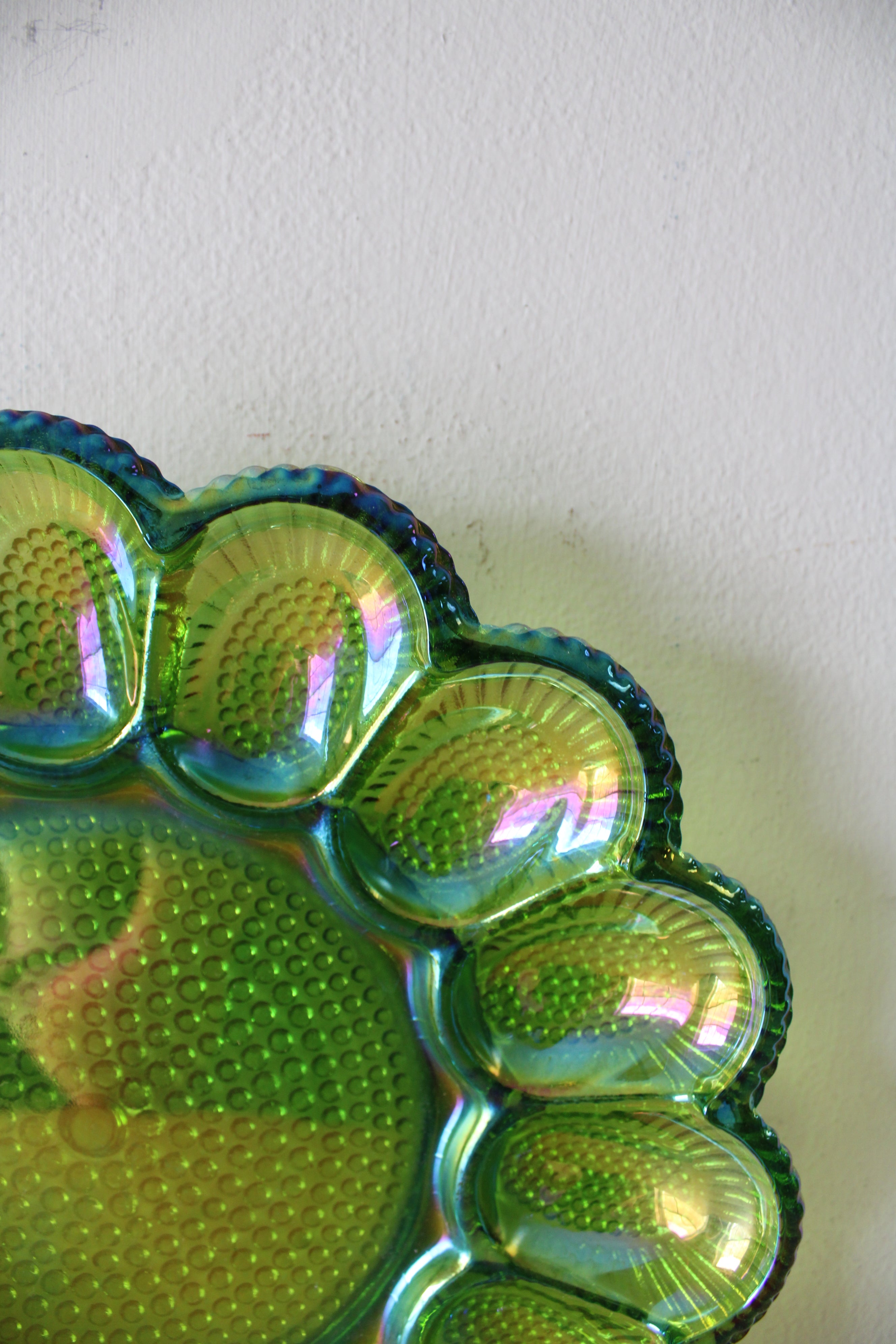 Vintage Green Blue Carnival Glass Deviled Egg Plate