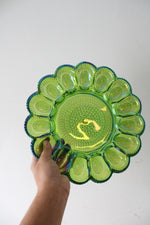 Vintage Green Blue Carnival Glass Deviled Egg Plate