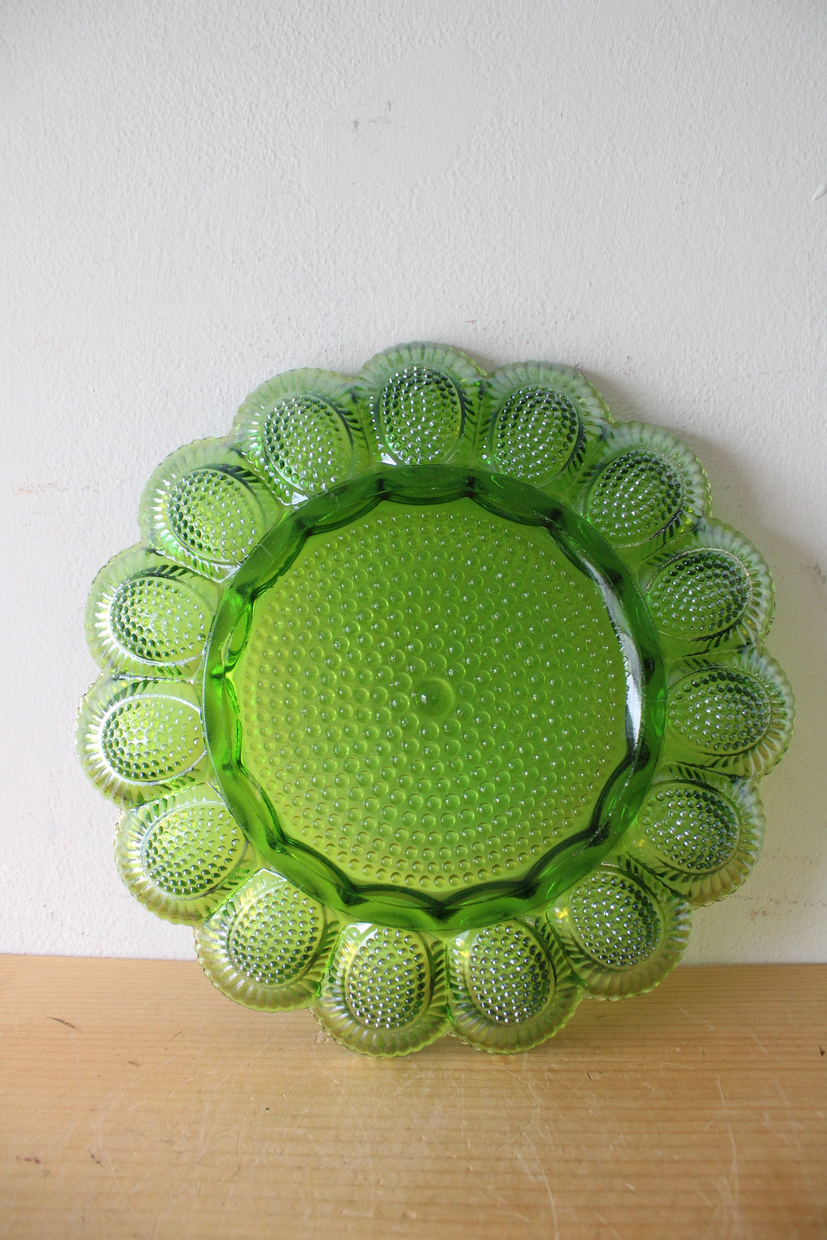 Vintage Green Blue Carnival Glass Deviled Egg Plate