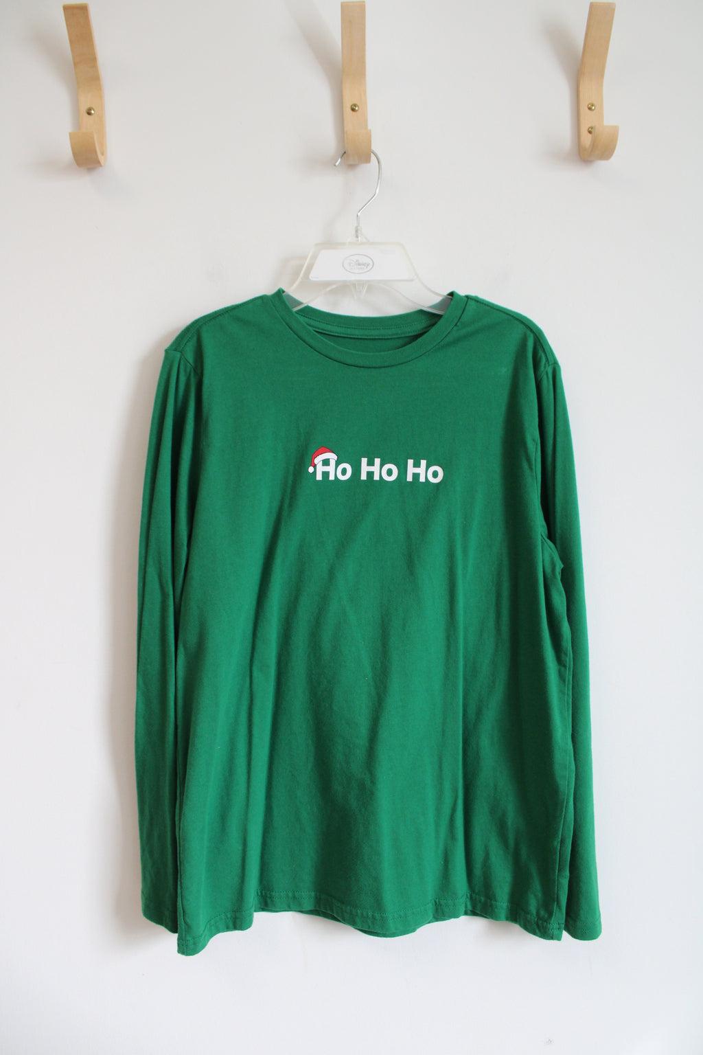 Holiday Time Green Ho Ho Ho Santa Hat Long Sleeved Shirt | Youth XL (14/16) Husky