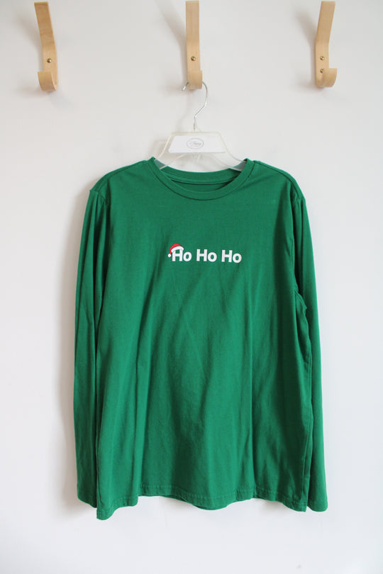 Holiday Time Green Ho Ho Ho Santa Hat Long Sleeved Shirt | Youth XL (14/16) Husky
