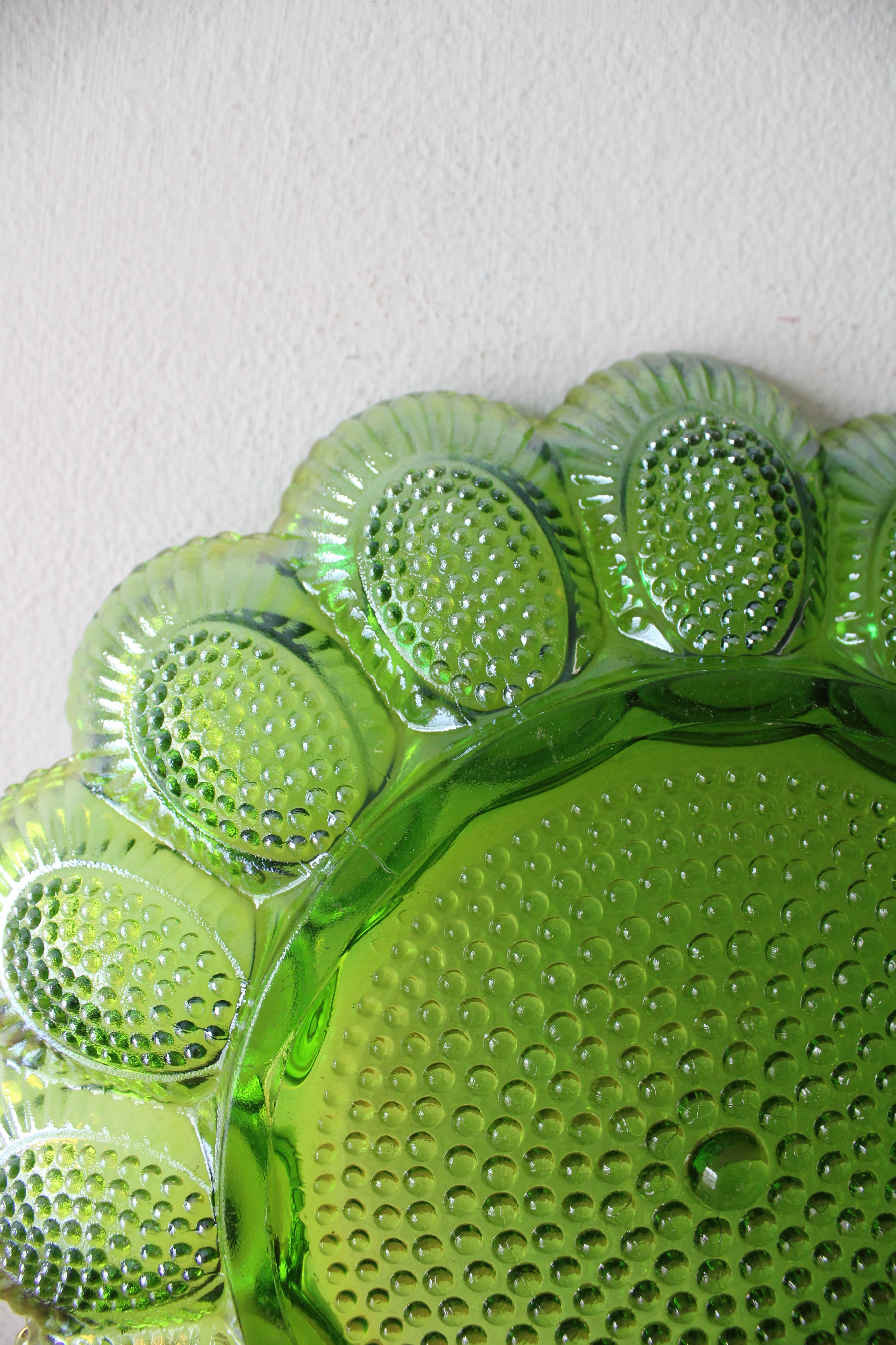 Vintage Green Blue Carnival Glass Deviled Egg Plate